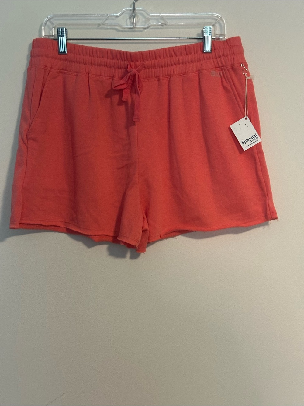 Splendid Eco Women’s Large Coral Drawstring Raw Hem Sweat Shorts NWT